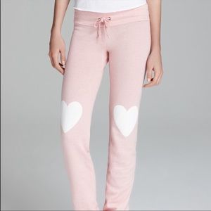 WILDFOX Pink Lounge Pants with White Hearts on Knees